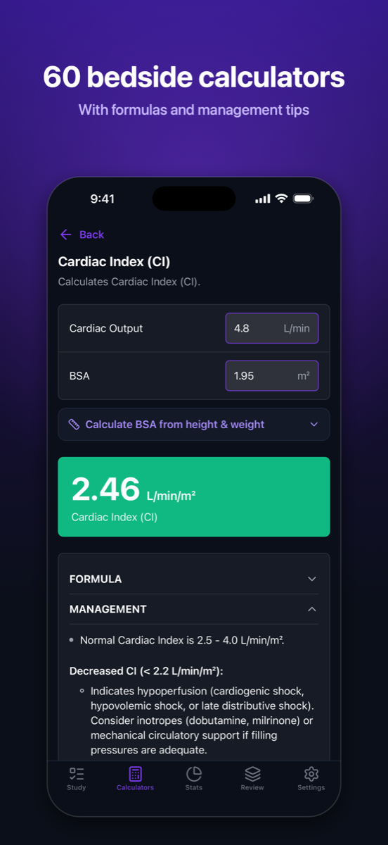Clinical calculators list